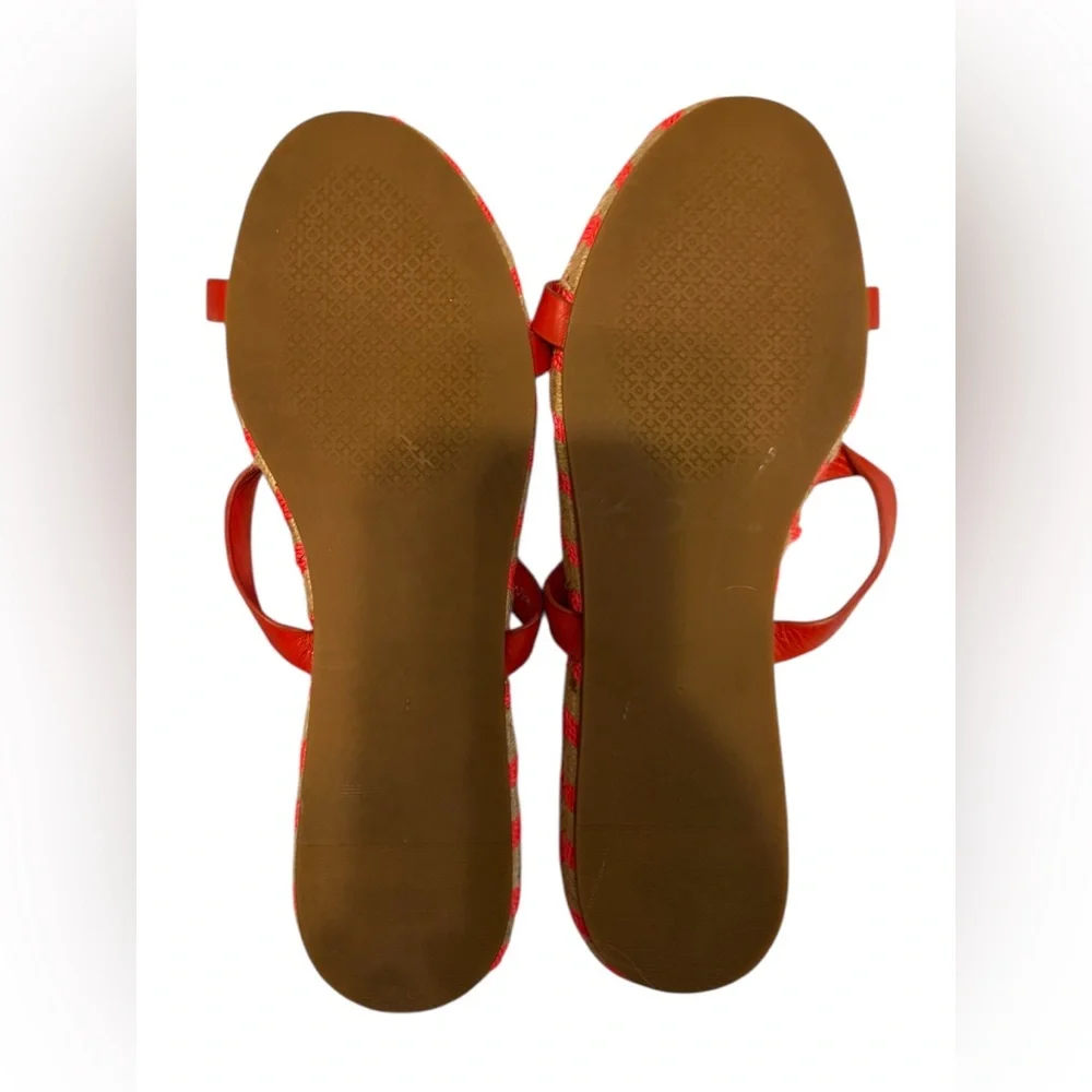 Tory Burch Two Band Flat Espadrille Slide Sandals | Hot Pink & Tan | Size 8